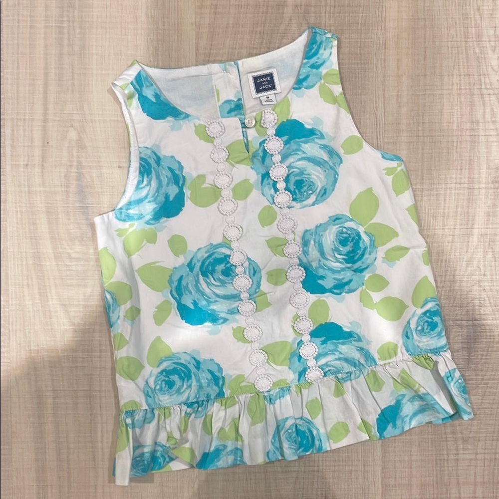 Size 5 Janie and Jack Floral Kids Blouse with a ruffled bottom
